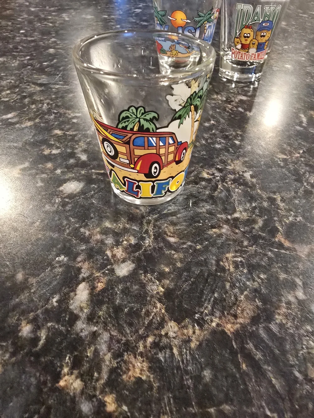 Set of 6 Souvenir Travel Shot Glasses Idaho California Spain Roatan